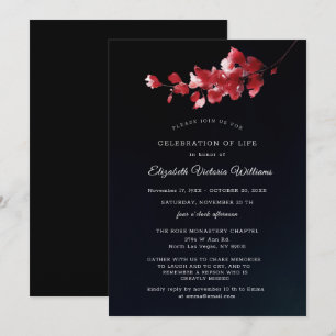 Elegant Memorial Black and Red Blommigt Inbjudan 
