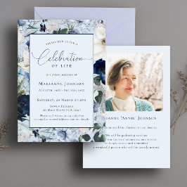 Elegant Memorial Blue Blommigt Firande of Life Inbjudningar