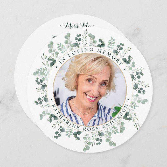 Elegant Memorial Eucalyptus Funeral Prayer Card Julkort (Fram/baksida)