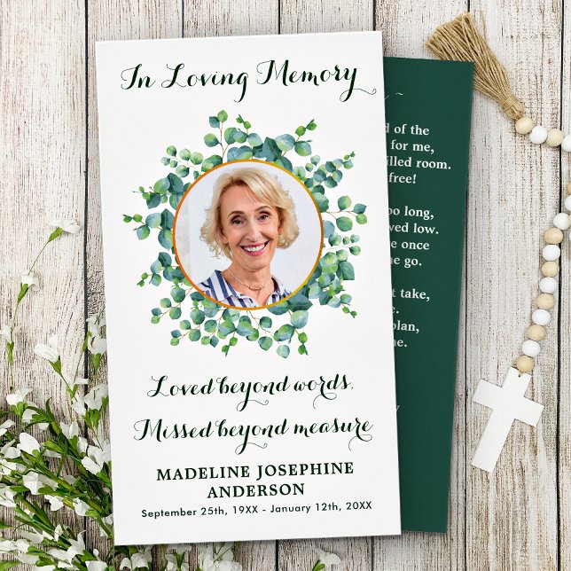 Elegant Memorial Funeral Prayer Card Eucalyptus Visitkort (Skapare uppladdad)