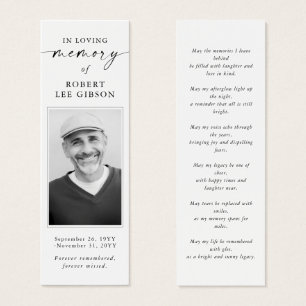 Elegant Memorial Funeral Sympathy Photo Bookmark Litet Visitkort