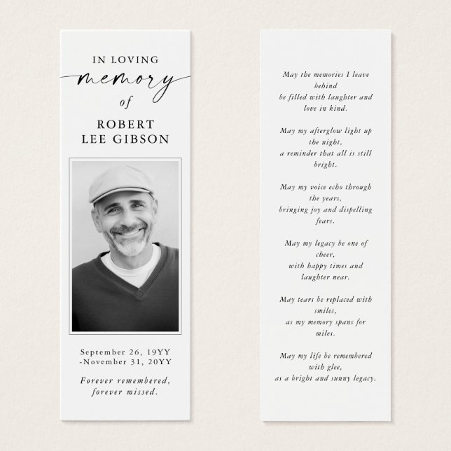 Elegant Memorial Funeral Sympathy Photo Bookmark Litet Visitkort (Framsida & baksida)