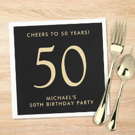 Elegant Mens Black Gold 50th Birthday Party Pappersservett
