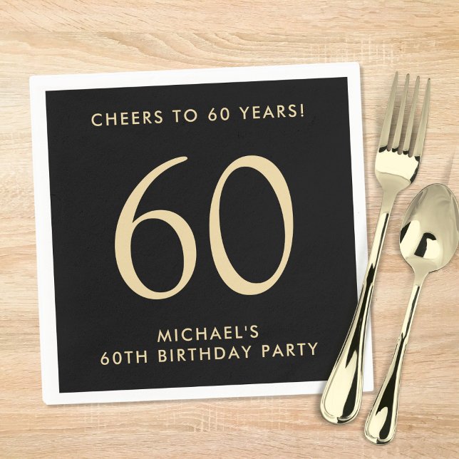 Elegant Mens Black Gold 60th Birthday Party Pappersservett (Skapare uppladdad)