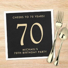 Elegant Mens Black Gold 70th Birthday Party Pappersservett