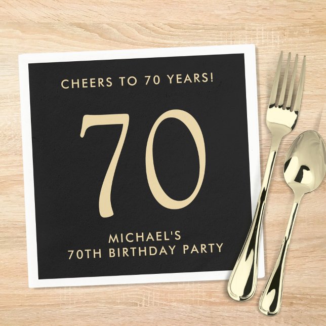 Elegant Mens Black Gold 70th Birthday Party Pappersservett (Skapare uppladdad)