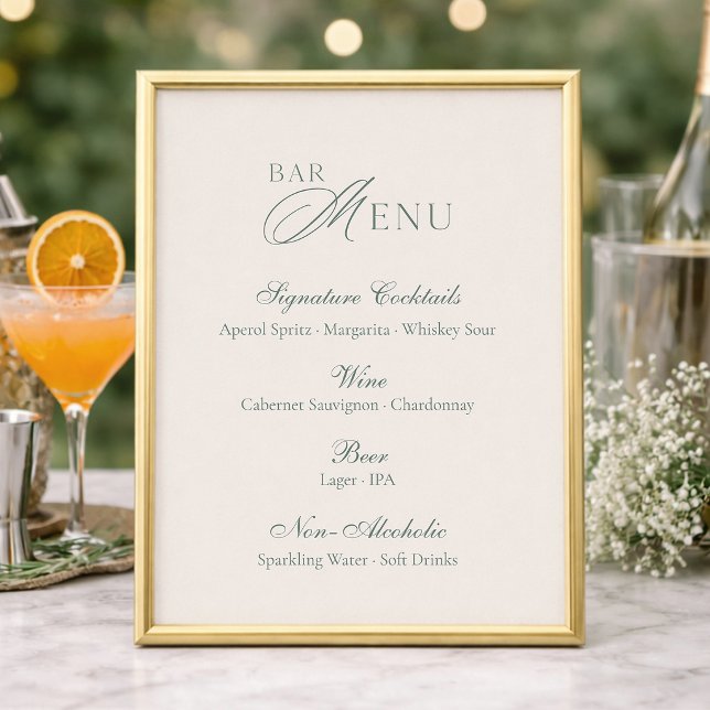 Elegant meny för grön bar vid bröllopstavla (Skapare uppladdad)