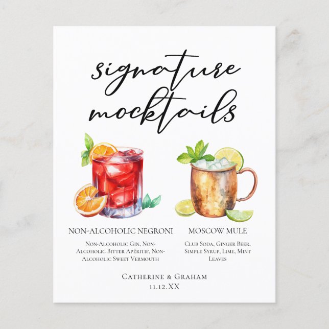 Elegant meny för mocktails till kvällshögtid (Framsida)
