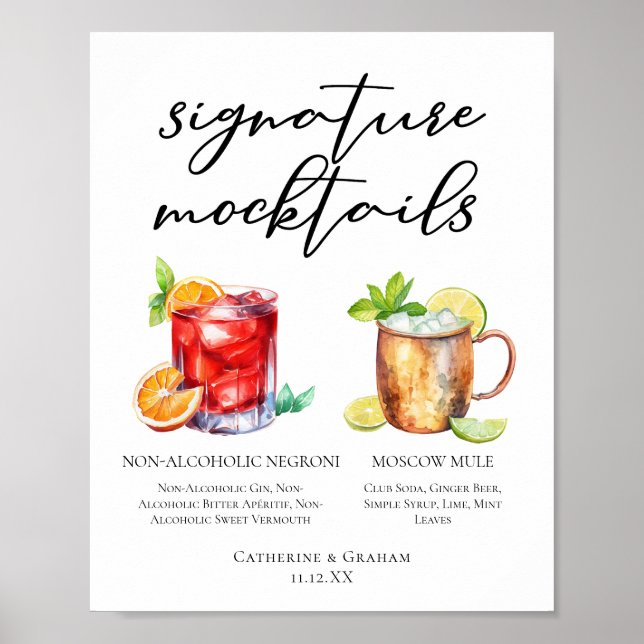 Elegant meny för mocktails till kvällshögtid poster (Framsidan)