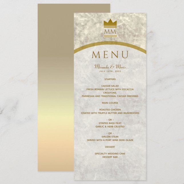 Elegant meny i marmor och guld (Fram/baksida)