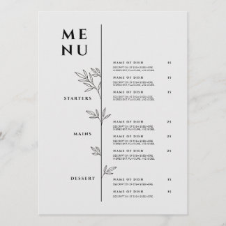 Elegant meny - Minimalistisk restaurangmeny