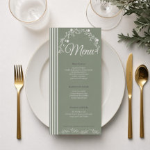 Elegant menykort i grön sagefärg för bröllop