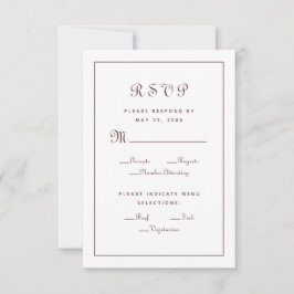 Elegant menyval vid bröllop Bilaga Burgundy OSA Kort