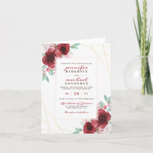 Elegant Merlot Glamous Blooms Geometric Bröllop Inbjudan