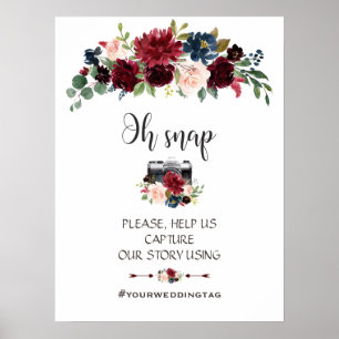 Elegant Merlot Navy Blommigt Oh Snap Instagram Sig Poster