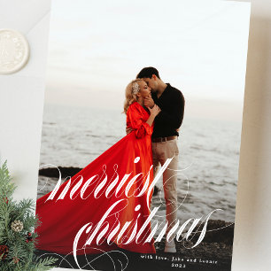 Elegant Merriest jul Calligraphy One Photo Julkort