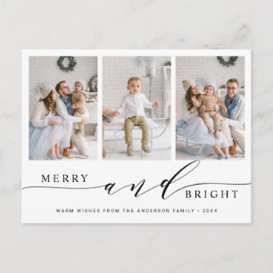 Elegant Merry & Bright 3 Photo Helgdag Postcard Vykort