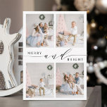 Elegant Merry & Bright 4 Photo Collage Julkort<br><div class="desc">Helgdag av enkelt och elegant med anpassningsbar på baksidan. Om du vill ha en mer avancerad anpassning av den här designen klickar du på länken Anpassa ytterligare för att ändra teckensnitt,  storlekt,  färg osv.</div>