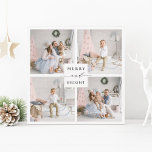 Elegant Merry & Bright 4 Photo Helgdag Card Julkort<br><div class="desc">Enkel helgdag och elegant med kvadratiskt kort med anpassningsbar på baksidan. Om du vill ha en mer avancerad anpassning av den här designen klickar du på länken Anpassa ytterligare för att ändra teckensnitt,  storlekt,  färg osv.</div>