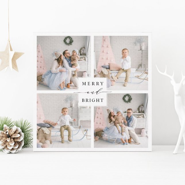 Elegant Merry & Bright 4 Photo Helgdag Card Julkort (Skapare uppladdad)