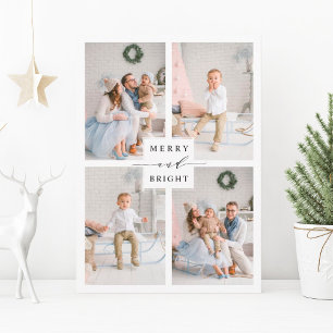Elegant Merry & Bright 4 Photo Helgdag Postcard Vykort