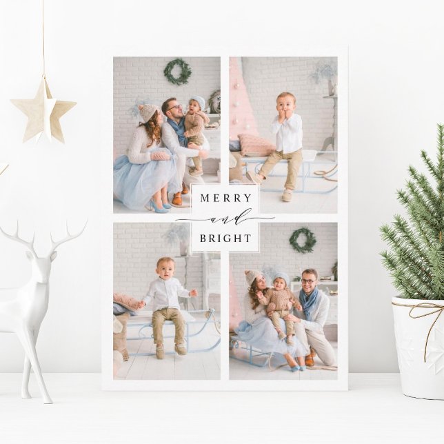 Elegant Merry & Bright 4 Photo Helgdag Postcard Vykort (Skapare uppladdad)