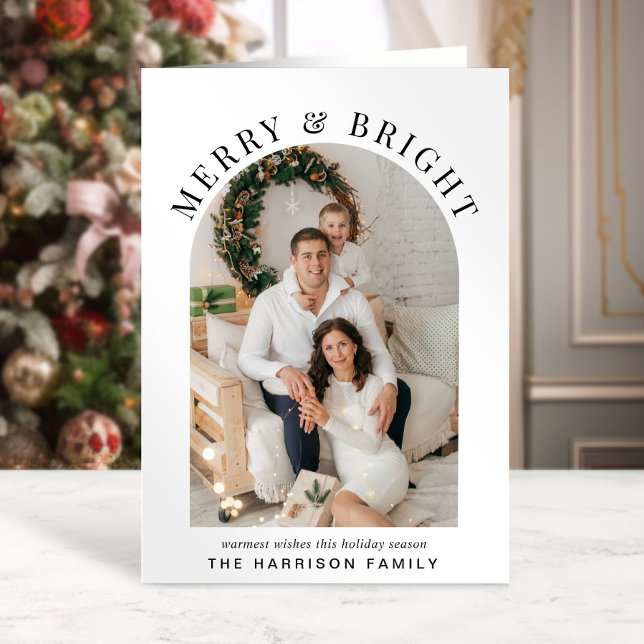 Elegant Merry Bright Arch-fotojul Kort (Share the love and warmth of the holiday season with this personalized photo Christmas card)
