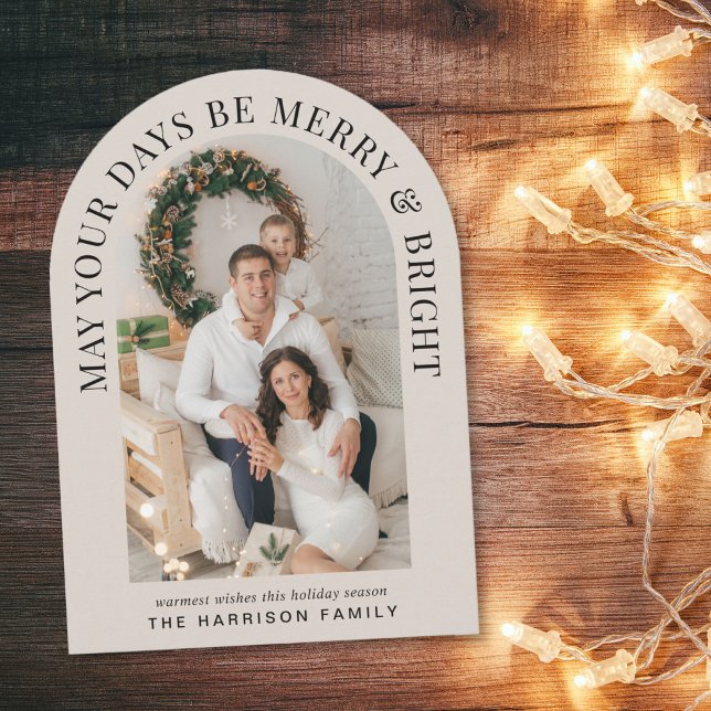 Elegant Merry Bright Arch Photo jul Card Inbjudningar (Share the love and warmth of the holiday season with this personalized photo Christmas card)