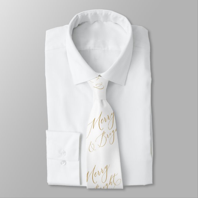 Elegant Merry & Bright Gold Script Tie Slips (Bunden)