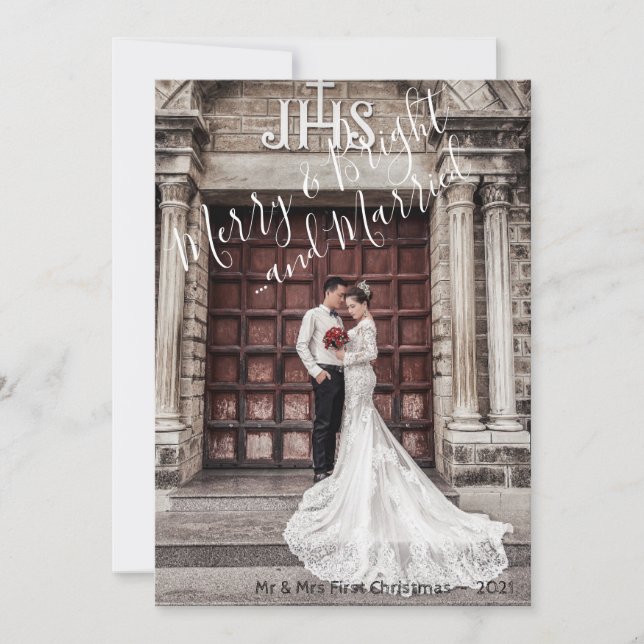 Elegant Merry & Bright och gift julfoto Julkort (Framsida)