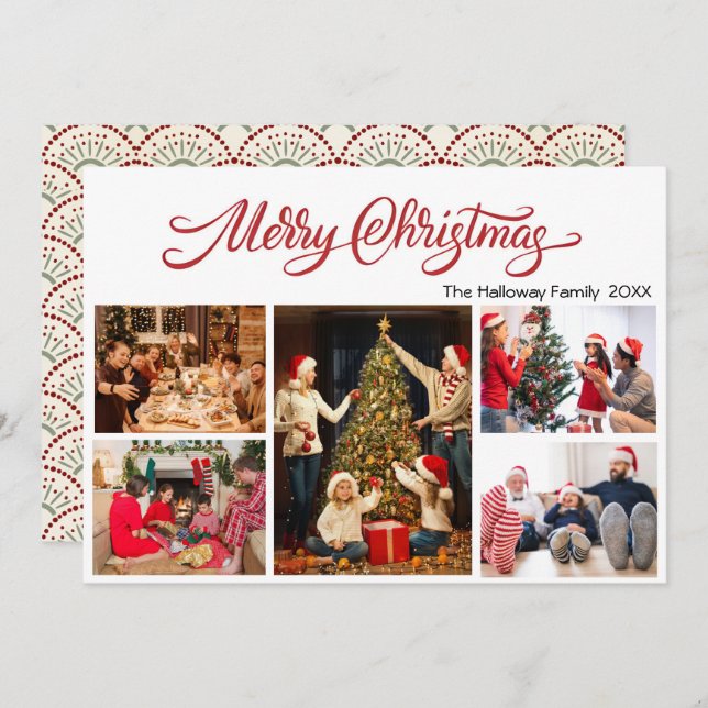 Elegant Merry Christmas 5 photos Holiday Card Julkort (Fram/baksida)