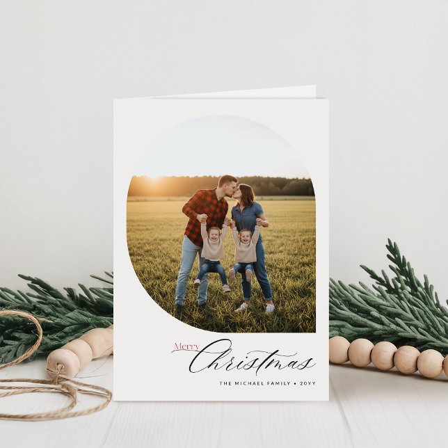 Elegant Merry Christmas Arch Family Photo Collage Helgkort (Skapare uppladdad)
