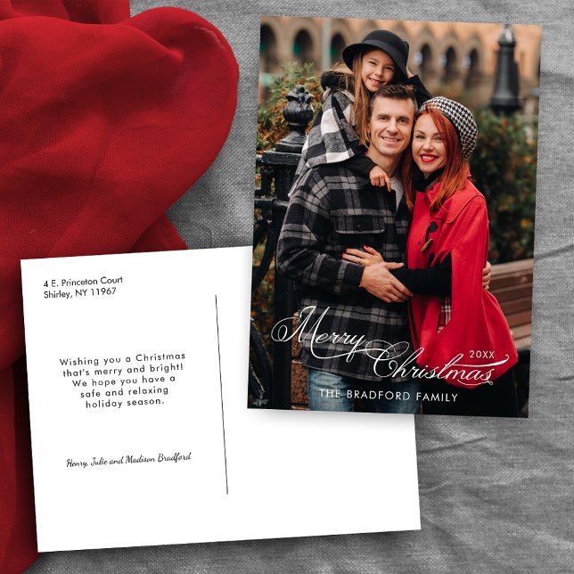 Elegant Merry Christmas Calligraphy 1-Photo Helg Vykort (Skapare uppladdad)