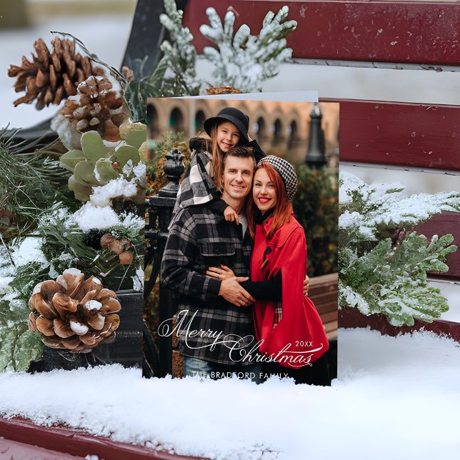 Elegant Merry Christmas Calligraphy 1-Photo Helgkort (Skapare uppladdad)