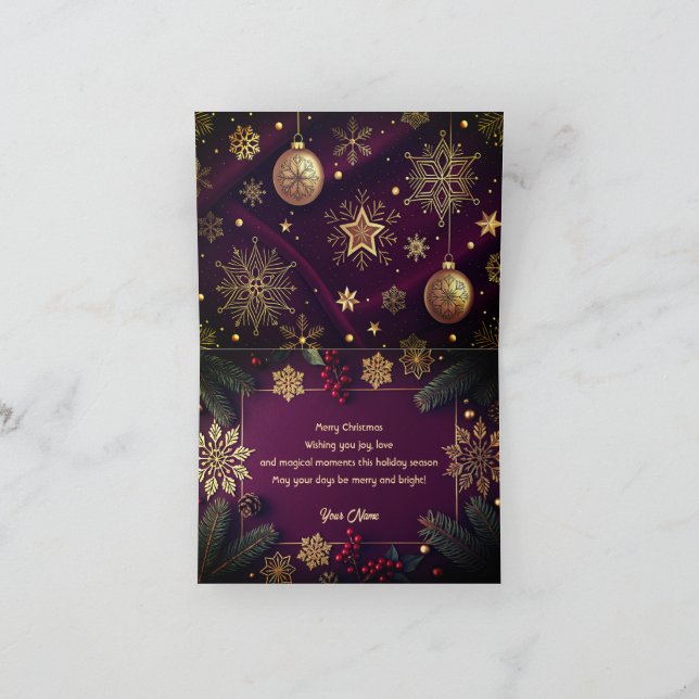 Elegant Merry Christmas Card with Gold Script  Tack Kort (Inuti)