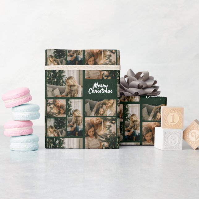 Elegant Merry Christmas Collage Green Presentpapper (Baby Shower)