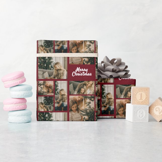 Elegant Merry Christmas Collage Red Presentpapper (Baby Shower)