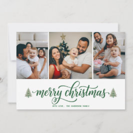 Elegant Merry Christmas Family 3 Photos Flat Card Julkort