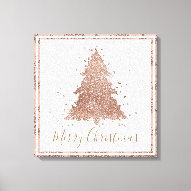 Elegant Merry Christmas | Glam Rose Gold Splatter Canvastryck (Framsida)