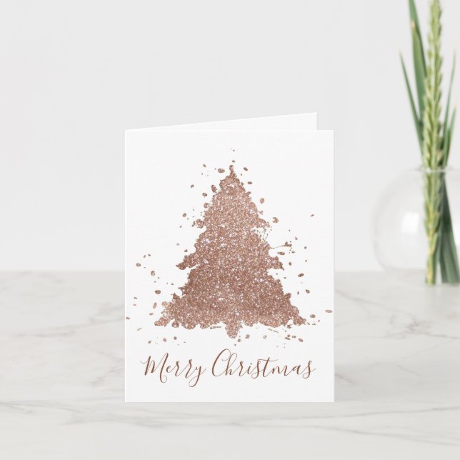 Elegant Merry Christmas | Glam Rose Gold Splatter Helgkort (Framsida)