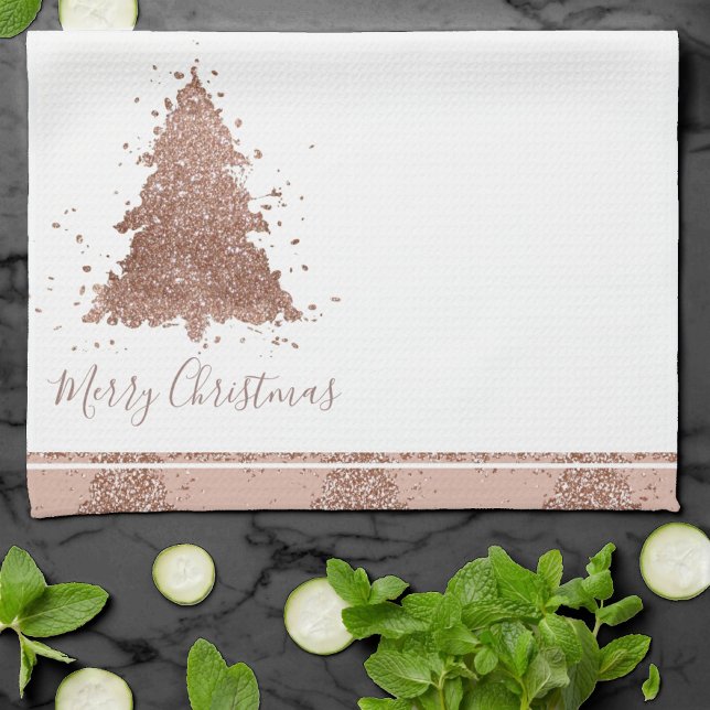 Elegant Merry Christmas | Glam Rose Gold Splatter Kökshandduk (Skapare uppladdad)