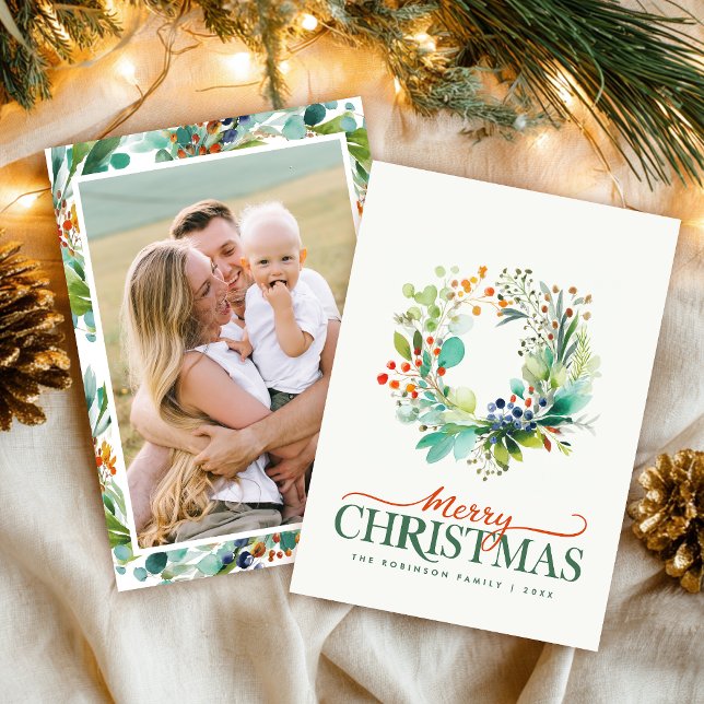 Elegant Merry Christmas Greenery Botanical Julkort (Skapare uppladdad)