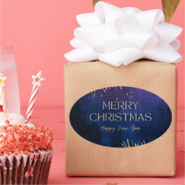 Elegant Merry Christmas & Happy New Year Sticker Ovalt Klistermärke