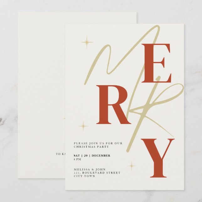 Elegant Merry Christmas Invitation Typography Inbjudningar (Fram/baksida)