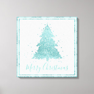 Elegant Merry Christmas Luxe Aqua Teal Splatter Canvastryck