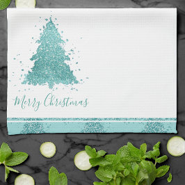 Elegant Merry Christmas | Luxe Aqua Teal Splatter Kökshandduk