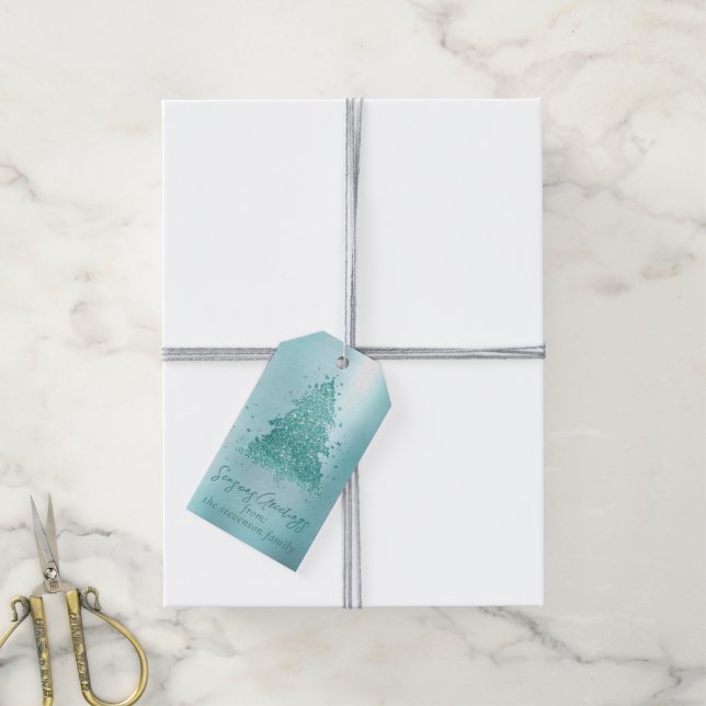 Elegant Merry Christmas | Luxe Aqua Teal Splatter Presentetikett (Med Snöre)