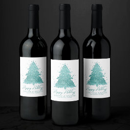 Elegant Merry Christmas | Luxe Aqua Teal Splatter Vinflaska Etikett