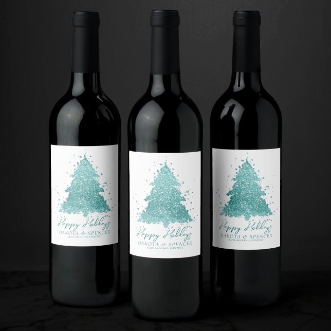 Elegant Merry Christmas | Luxe Aqua Teal Splatter Vinflaska Etikett (Skapare uppladdad)