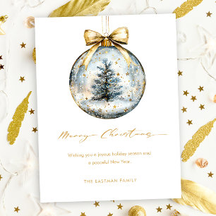 Elegant Merry Christmas Script Guld Ornament Helg Vykort